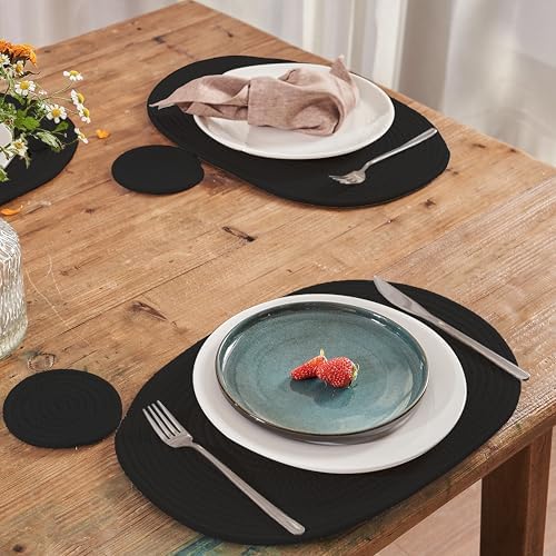 Oval Cotton Rope Placemat Set (13, Black) - Image 3