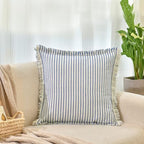 ZWJD Throw Pillow Covers 20x20 Set of 2 Striped Pillow Covers with Fringe Cotton Decorative Pillows for Couch Bed Living Room Farmhouse Decor(Bright Blue) - Image 2
