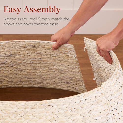 Best Choice Products 42in Christmas Tree Collar, Woven Hyacinth 4-Piece Holiday Rattan Tree Skirt Accessory for Home w/Cord Cut-Out - Transparent White - Image 4