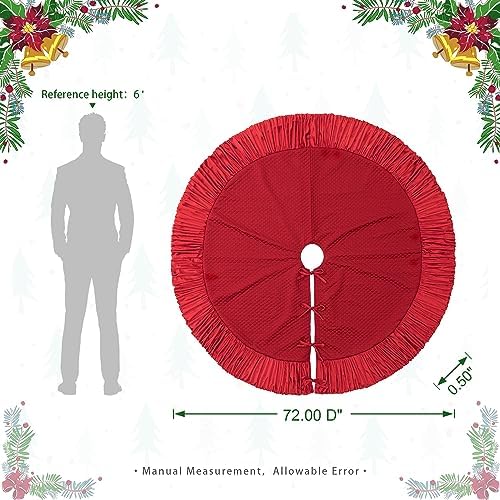 Glitzhome 72" D Oversized Red Christmas Tree Skirt,Large Velvet Ruffled Xmas Tree Mat Holiday Tree Ornaments for Xmas Winter Happy New Year Home Decoration - Image 2