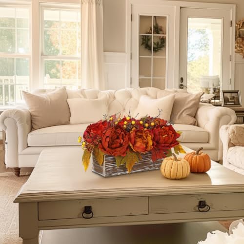 DILATATA Fall Decor Autumn Harvest Floral Centerpiece with Artificial Peony Maple Leaf and Berries Arrangement for Thanksgiving Party Mantel Fall Decor - Image 5