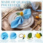 Preboun 24 Pcs Blue Cloth Napkins 19"x19" with Lemon Napkin Rings - Image 3