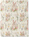 Cute Bunny Fleece Blanket - Lightweight Soft Cozy Gifts Throw for Animal Lovers, Kids,Women,Rabbit Floral Cream Blankets,Home Room Modern Farmhouse Boho Decor 60x80in by AINORI