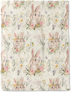 Cute Bunny Fleece Blanket - Lightweight Soft Cozy Gifts Throw for Animal Lovers, Kids,Women,Rabbit Floral Cream Blankets,Home Room Modern Farmhouse Boho Decor 60x80in by AINORI
