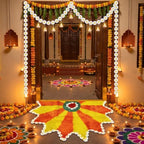 Duraaamo Diwali Rangoli Mat 26x19 Inch, Indian Lotus Rug by Duraaamo