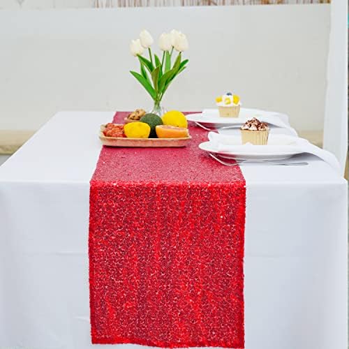 Red Sequin Table Runner 12 Pack 12''x108 Glitter Table Runner - Image 5