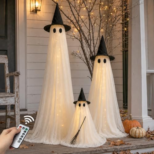 Halloween Decorations Outdoor 3 Pack Lighted Ghost-Family with Timer Remote by Unknown