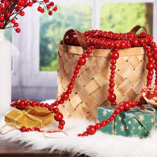 Giegxin 1 Pcs 32.8 ft 4th of July Wooden Bead Garland Patriotic Hanging Garland Farmhouse Beads Decor for Independence Day Mantel Table Party Wall Home Decorations (Red) - Image 4