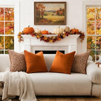 a moment Fall Orange 4 Pack Throw Pillow Covers - Chenille & Velvet Set with Piping, Farmhouse Textured Design Cushion Cases for Couch Sofa Bed (20x20 Inch, No Insert) - Image 5
