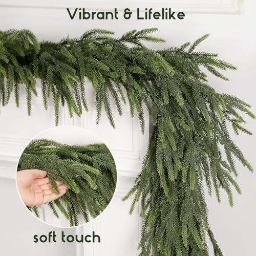 9FT Soft Touch Artificial Norfolk Pine Christmas Garland with Timer Lights - Image 4