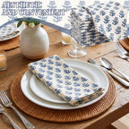 Mindsoft Set of 12 Floral Cloth Napkins Blue Linen Cloth Napkins - Image 4