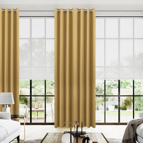 KOUFALL Elegant Luxury Curtains for Living Room,Gold Grommet Room Darkening Blackout Drapes for Bedroom Sliding Glass Patio Door,Set of 2 Panels,102 Inches Long by KOUFALL