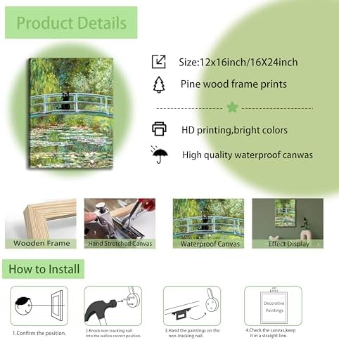XYHYRA Framed Black Cat Canvas Wall Art, Vintage Monet Landscape Water Lilies Wall Decor Painting, Funny Cat Poster Prints Picture for Bedroom Bathroom Living Room Room Aesthetic Decor 16x24 inch - Image 3