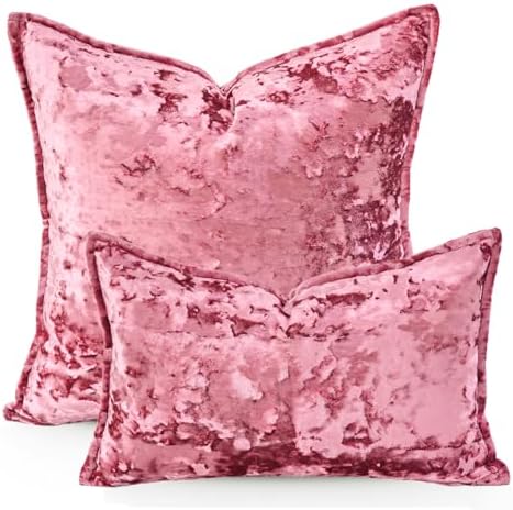 Premium Series, Crushed Velvet Throw Pillow Covers, Luxury Thick Cushion Cases for Home Decor, Pink, 20x20 Inch, Covers Only - Image 2