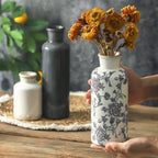 Ceramic Vintage Vase Set of 3, Vintage Flower Vases Home Decor Chinoiserie Decorative Retro Floral Vase Rustic Farmhouse Decor for Table Bookshelf Mantel Kitchen Living Room Office - Gray - Image 3