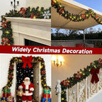 9FT Christmas Garland with Lights, Prelit Garland with Red Berry Clusters&Balls&Flowers&Pine Needles,for Stairs Railing Fireplace Mantle Front Door Home Holiday Decor Ornaments - Image 6