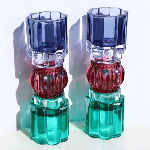 VOHO Tall Candle Holder Set of 2, Reversible Candle Holder Shades of Blue by VOHO
