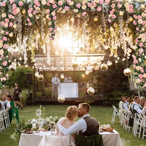 Suncalla 8 Pack 6.56Ft Artificial Rose Flower Garland Silk Flocked Pink and White Rose Garland Faux Eucalyptus Flower Vine for Wedding Party Table Centerpiece Arch Background Decoration(Eucalyptus) - Image 4