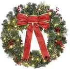 Christmas Wreath Front Door Wreath - 24 Inch Pre-Lit Outdoor Wreaths for Front Door Battery Operated 55 White Lights Bulbs Christmas Decoration Wall Wreath Outside DiliComing by DiliComing