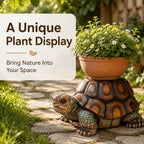 18" Resin Turtle Garden Stool & Planter Stand, Realistic Tortoise Statue Side Table, Decorative Outdoor Animal Sculpture for Patio, Lawn, Balcony, Porch, Living Room & Garden Decor - Image 2