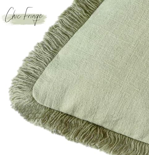 Foindtower Decorative Linen Fringe Throw Pillow Covers 22×22 Light Green - Image 3