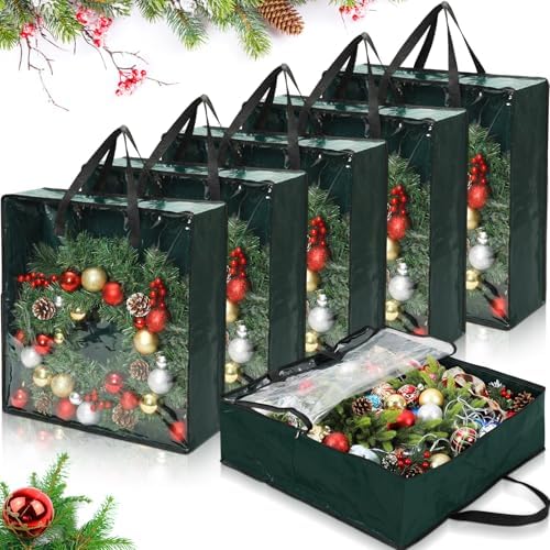 6 Pcs Christmas Wreath Storage Container 26 x 26 x 8.7 Inch Bags, Green by Wesnoy