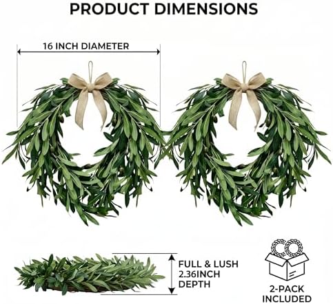 Heart Shaped Artificial Olive Leaf & Fruit Wreath (2PS 16in) - Image 2