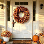 26in Large Artificial Autumn Eucalyptus Wreath (Fall Orange) - Image 3