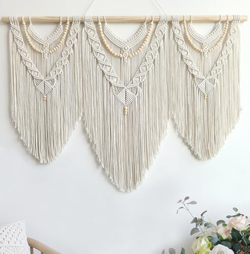 Achart Macrame Wall Hanging Large- Boho Wall Decor- large wall art- Wall Decor Living Room- Macrame Tapestry Boho Decor for Bedroom (Beige-V) by Achart
