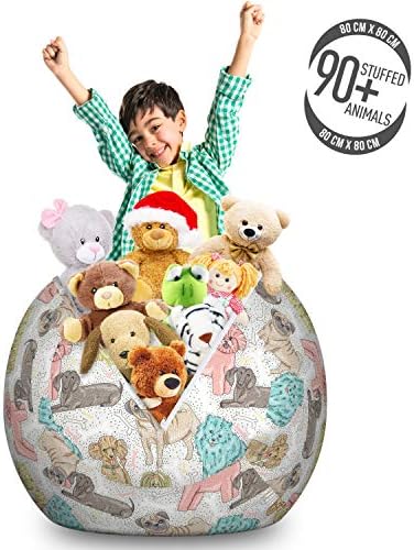 Ambesonne Dogs Storage Toy Bag Chair, Pattern with Little Purebred Puppy Dogs Bichon Pug Spitz Dachshund Poodle Shih Tzu, Stuffed Animal Organizer Washable Bag, Large Size, Pink White - Image 3