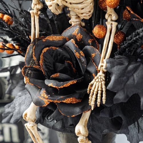 Glitzhome 22" H Halloween Tree, Black Halloween Table Decorations, Spooky Tree with Black Rose, Skeleton and Berry Urn Table Tree for Table, Window, Shelf and Mantle - Image 6