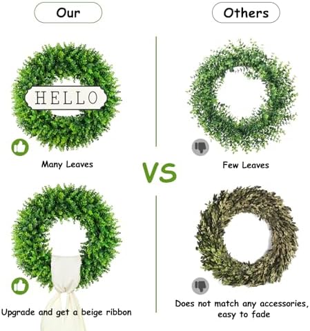 DDHS 20'' Boxwood Wreaths Front Door Artificial Spring Wreath. Wreaths for Front Door Farmhouse Wedding Green Year Round Indoor Outdoor for Summer Wreath St Patricks Day Decorations -(Hello Sign) - Image 4