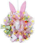 Easter Wreaths for Front Door with Lights,Easter Door Wreath,Easter Mesh Wreath,Bunny Spring Colorful Easter Decorations Holiday Ornament for Home Indoor Outdoor Supplies (Pink Bunny Butt) by YOUDRN