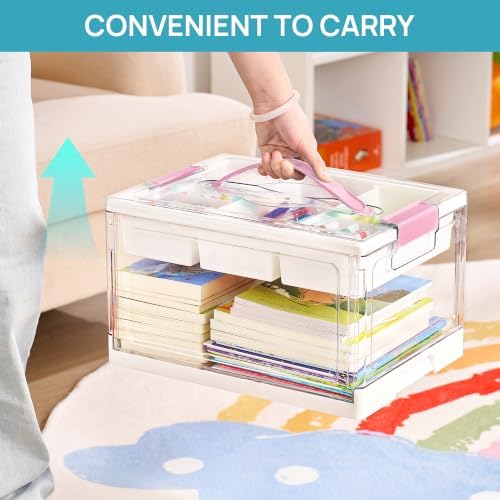 Vtopmart 24 QT Clear Craft Organizer with Removable Tray & Dividers,Pink,1 Pack - Image 5