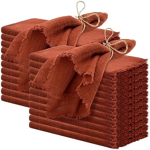 Pesonlook 24 Pcs Terracotta Cotton Linen Napkins with Fringe, 16x16 Inches by Pesonlook