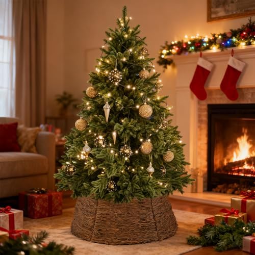 ELYKEN 28 Inch Christmas Tree Collar, Wicker Xmas Tree Collar for 7.5 ft Trees, Boho Woven Tree Skirt, Rustic Farmhouse Basket for Tree Base Cover, Round Tree Ring for Pencil Trees - Image 2