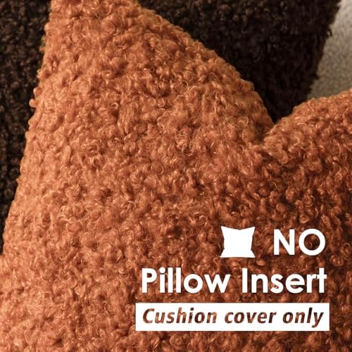 Foindtower Decorative Fuzzy Faux Fur Throw Pillow Covers 20x20 Burnt Orange - Image 3