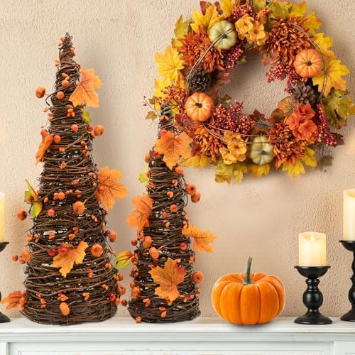 Fall Decor, Fall Tabletop Trees, Lighted Pumpkin Thanksgiving Decorations - Image 2