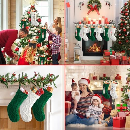 Personalized Christmas Stockings - 18 Inches Hanging Stockings with DIY Snowman Name Tags, 7 Pack Large Size Knitted Stockings for Mantels, Christmas Tree Family Holiday Decor - Image 6