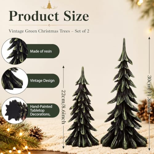 Pinkunn 2 Set Resin Christmas Tree Figurines 11.8" 8.7" Tall Vintage Spruce - Image 2