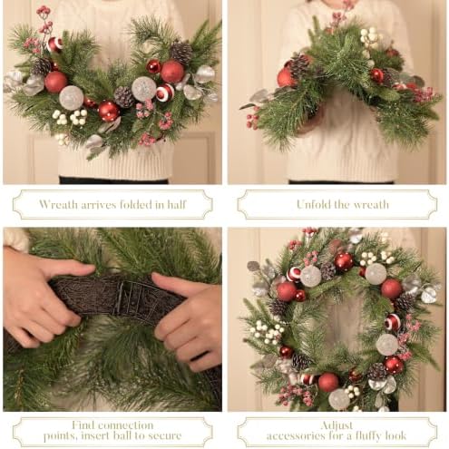 Valery Madelyn 24" Pre-Lit Christmas Wreath for Front Door with Light - Image 4