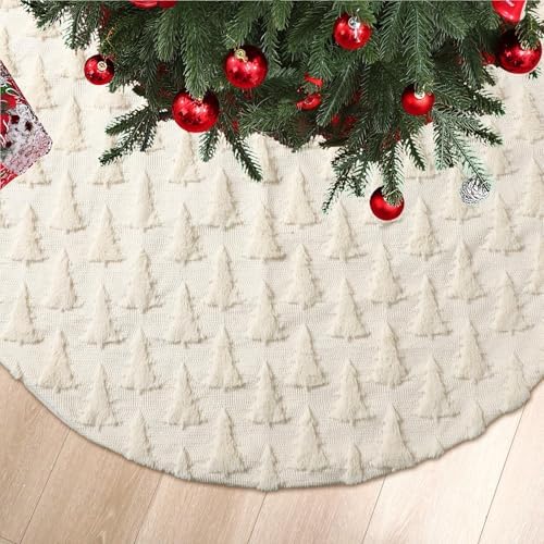 Civaner 48in Beige Tree Christmas Tree Skirt Faux Fur - Image 7
