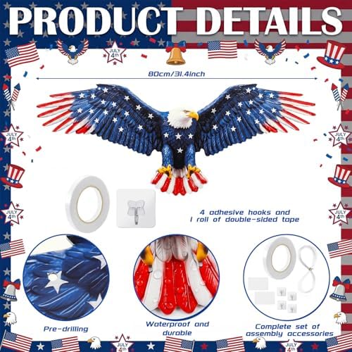 Breling 4th of July Patriotic Bunting Door Porch Decorations 250th Anniversary Eagle Door Decor 32ft Patriotic Porch Banner with Majestic Eagle Topper for Independence Day 250th Anniversary - Image 3