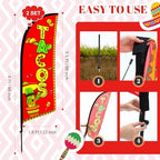 HunnmingRe 2 Set Tacos Feather Flag Kit, 8ft Advertising Swooper Flag Banner with Pole and Ground Stake for Business Restaurant Advertising Banner for Outside Ground - Image 2