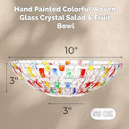 Tlence 2 Pack Colorful Crystal Glass Fruit Bowl for Kitchen Counter, 10" Hand Painted Woven Art Decorative Bowl, Centerpiece Display Serving Bowl Candy Dish for Salad Dessert, Home Decor - Image 2