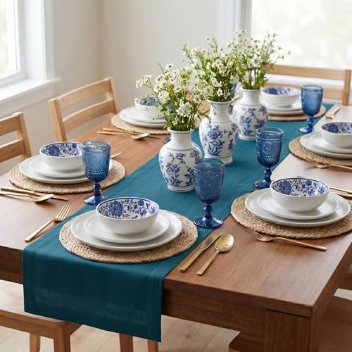 Solino Home 100% Pure Linen Table Runner Peacock Blue, Fete 14 x 120 in - Image 2