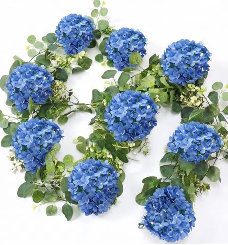 6ft Dusty Blue Hydrangeas Artificial Floral Garland Decoration for Mantle by Maysing