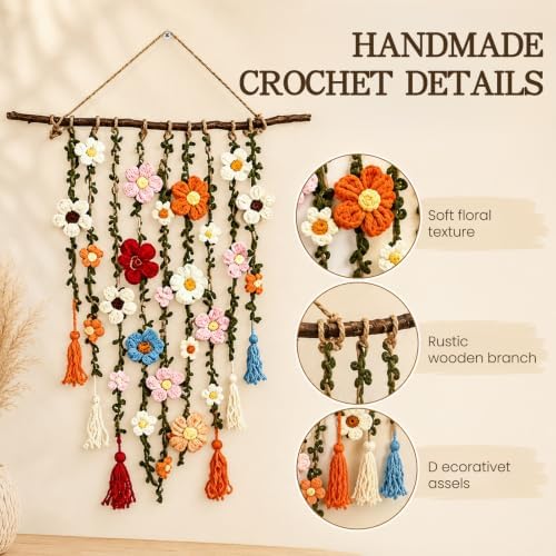 Bohemian Crochet Flowers Wall Decor Handmade Macrame Hanging (2PCS) - Image 4