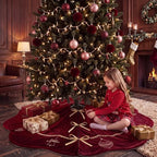 Blueweenly Burgundy Velvet Christmas Tree Skirt 48 in Vintage Tree Skirt - Image 6