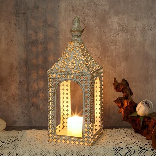 Moroccan Lantern Lamp Decorative Candle Holders for Ramadan Decorations, Hanging, Outdoor Patio or Porch, Indoor Home Decor (White 13.2inch) - Image 7